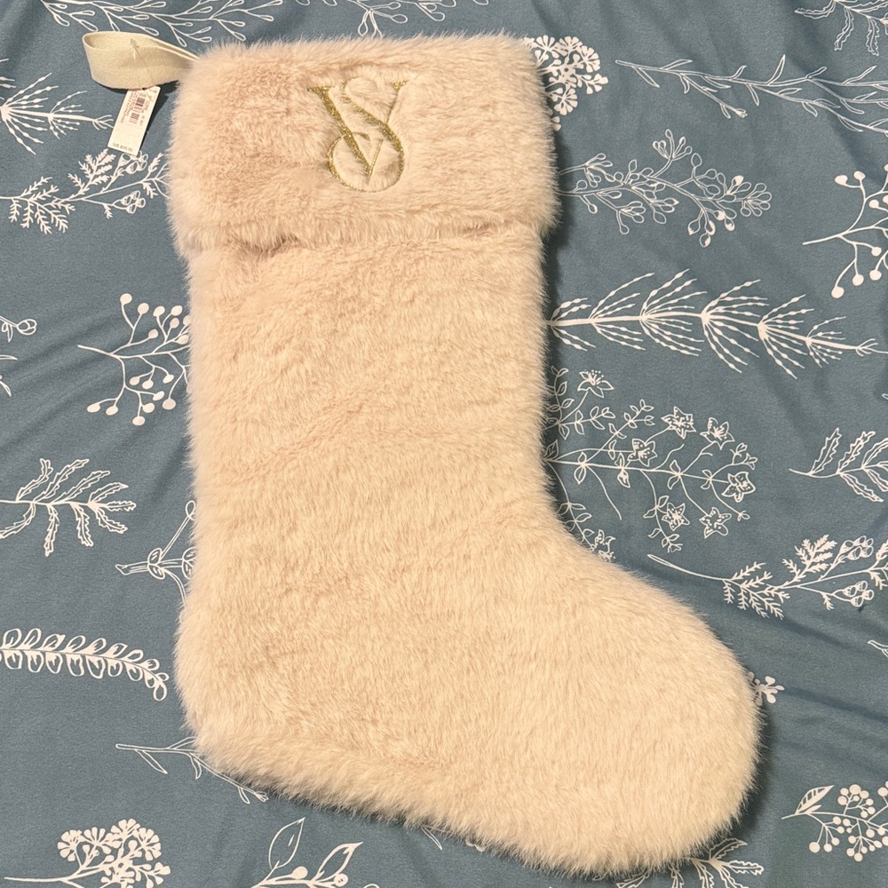 Cream Faux Fur Victoria’s Secret Christmas Stocking
